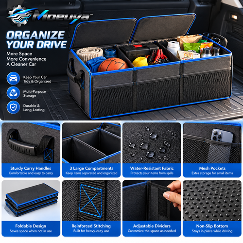 Moeuya™ Collapsible SUV Trunk Organizer — branded feature overview