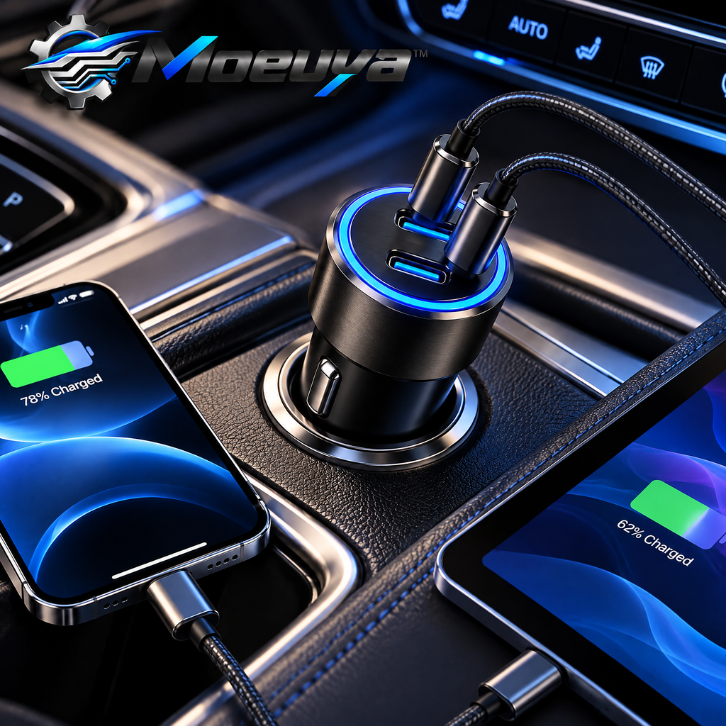 Moeuya™ Dual USB-C Fast Car Charger — in-use view