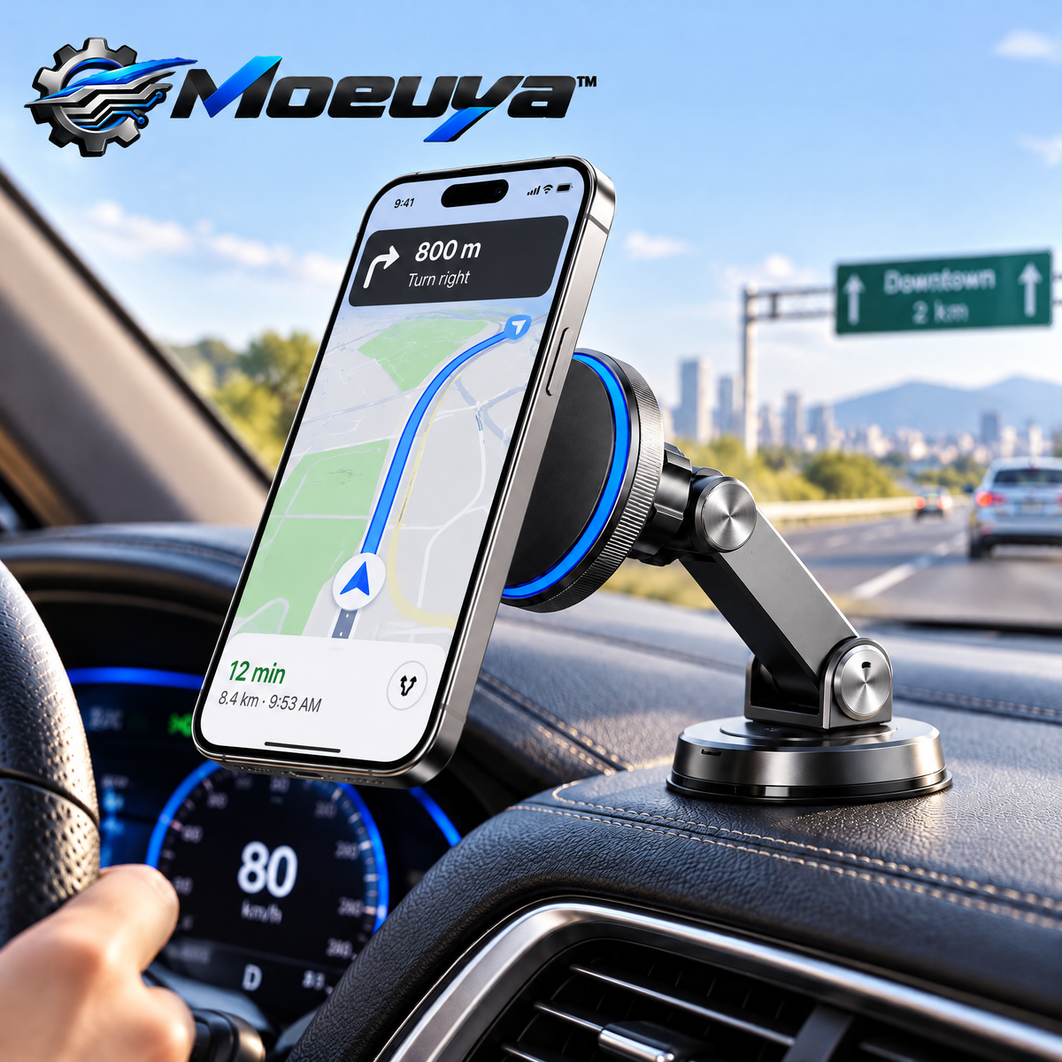 Moeuya™ Magnetic Adjustable Phone Mount — in-use view