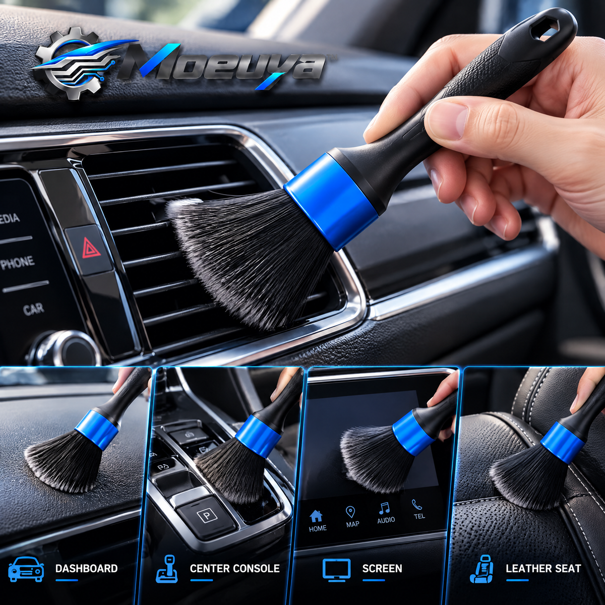 Moeuya™ 5-Piece Interior Detailing Brush Set — in-use view