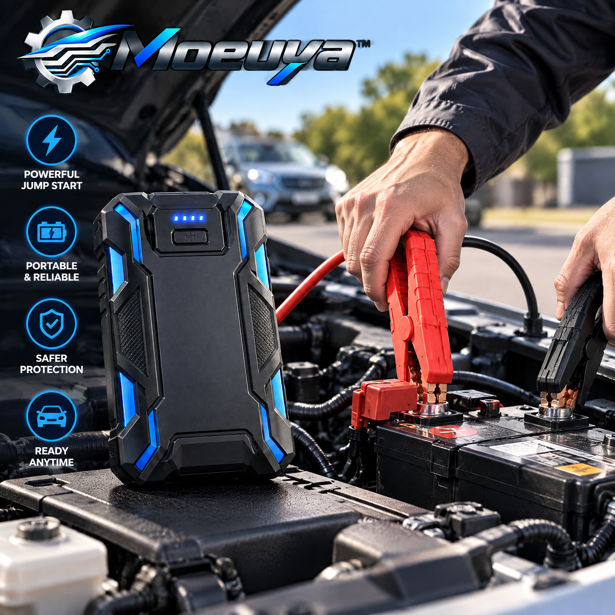 Moeuya™ Rugged Portable Jump Starter — in-use view